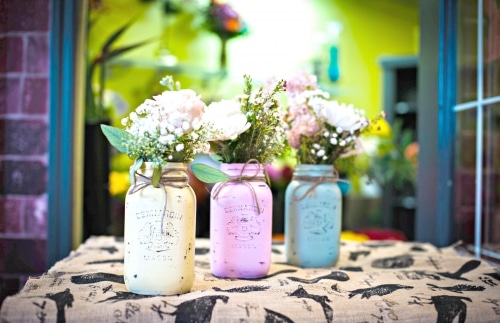 flowers in mason jar