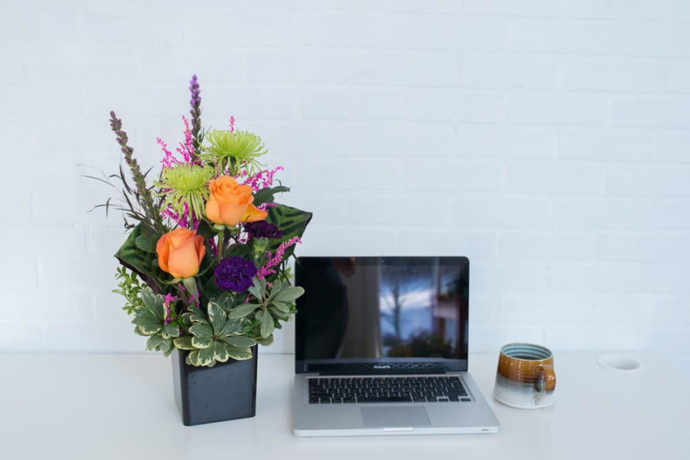 flower decor with laptop